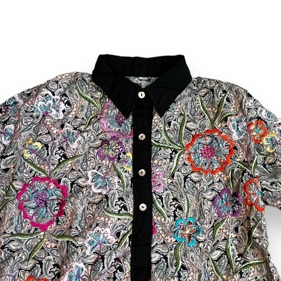 PONG Poco Ltd Popover Blouse Black Paisley Floral Embroidery Boho Size XS - Picture 4 of 11